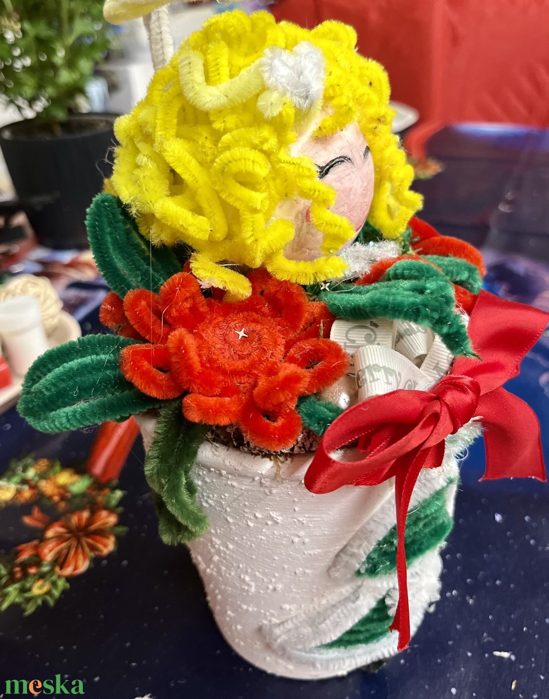 Angyalkás virágkaspó - karácsony - karácsonyi lakásdekoráció - karácsonyi lakásdíszek - Meska.hu