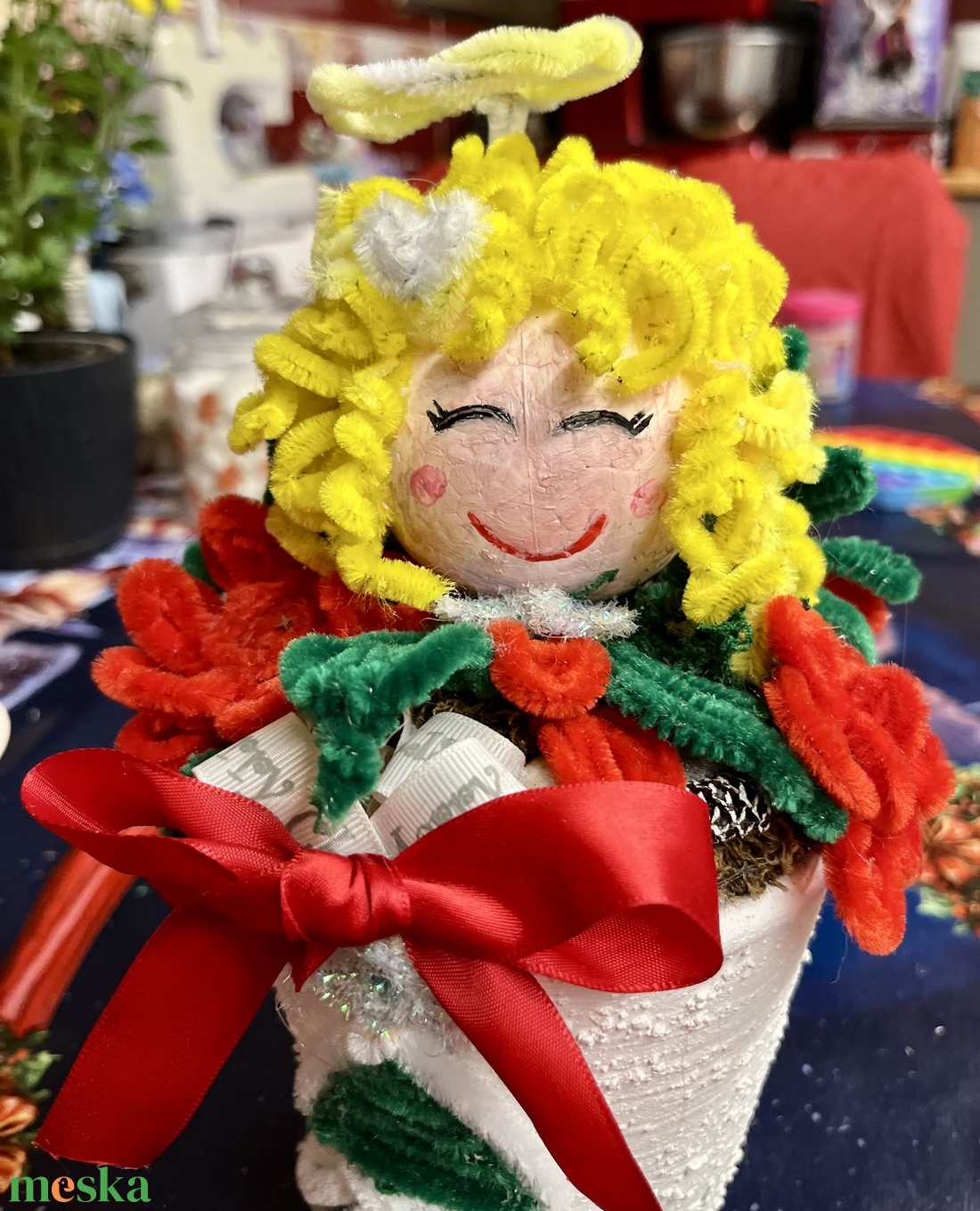 Angyalkás virágkaspó - karácsony - karácsonyi lakásdekoráció - karácsonyi lakásdíszek - Meska.hu