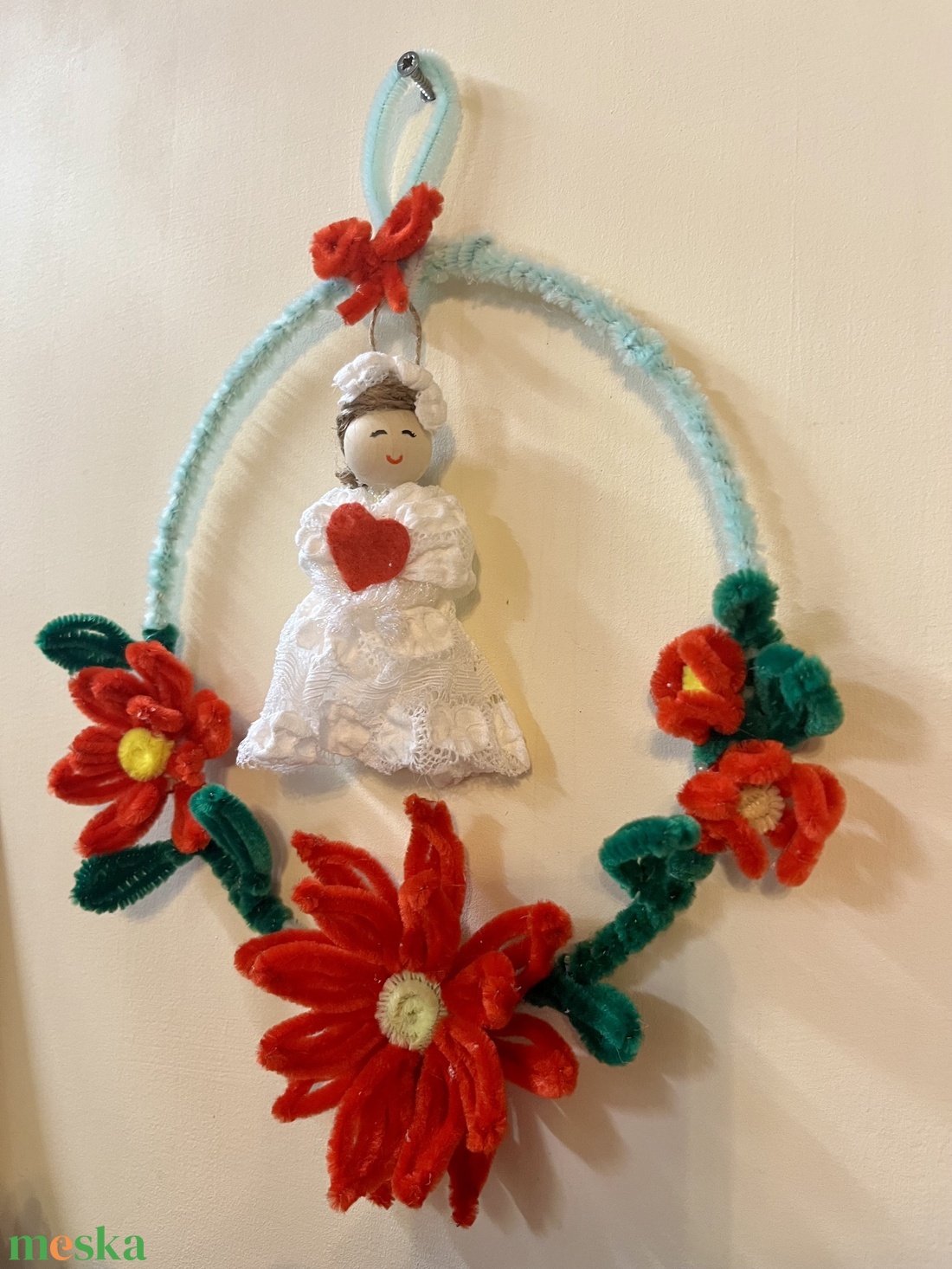 Virág koszorú angyalkával - otthon & életmód - dekoráció - ajtó- és ablak dekoráció - ajtótábla - Meska.hu