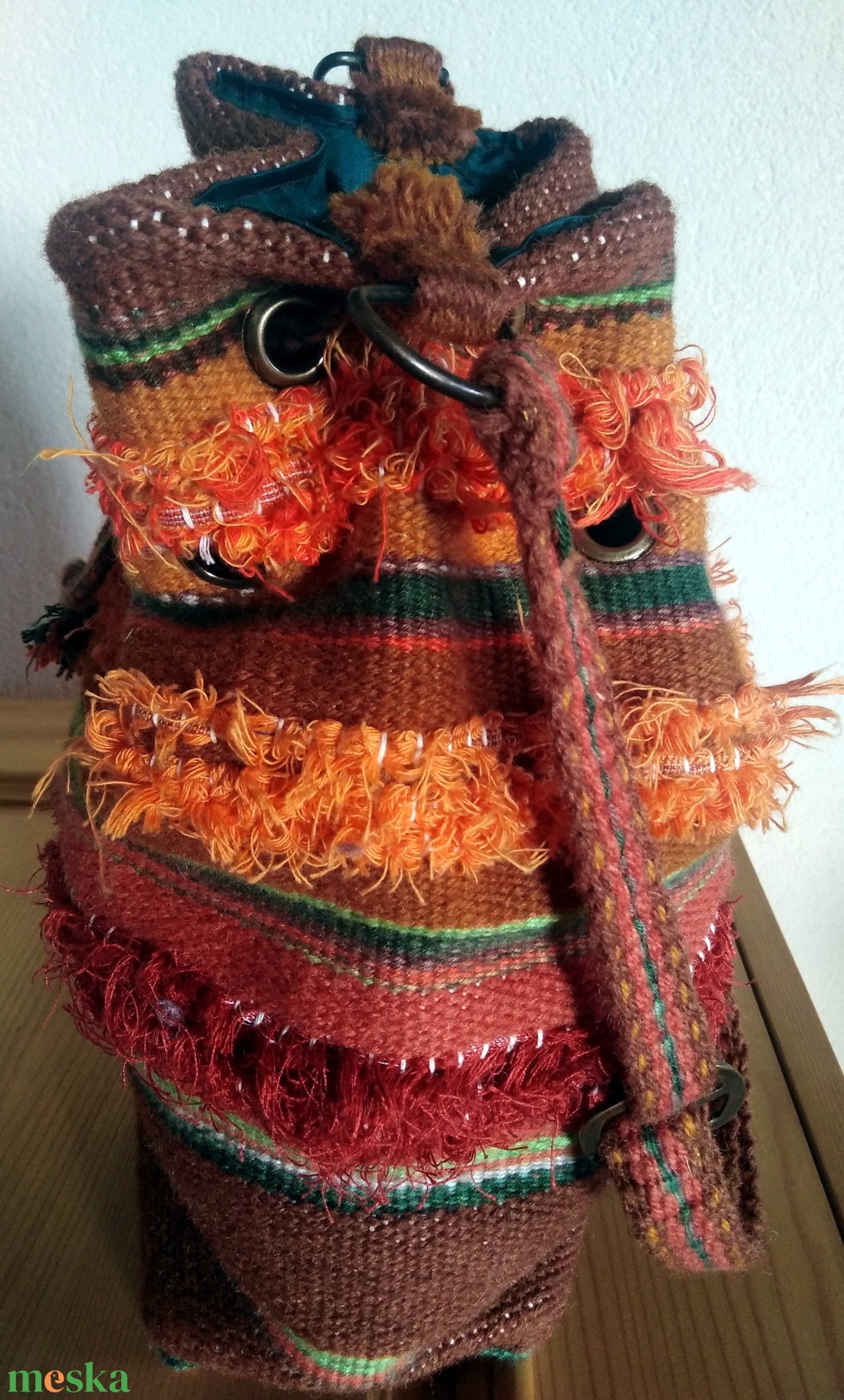 Gyapjú válltáska barna-narancs - táska & tok - kézitáska & válltáska - vállon átvethető táska - Meska.hu