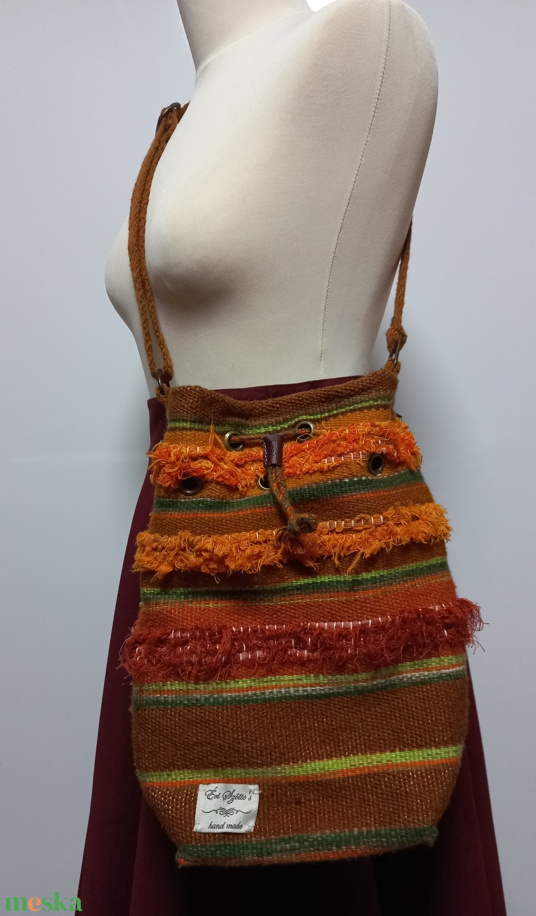 Gyapjú válltáska barna-narancs - táska & tok - kézitáska & válltáska - vállon átvethető táska - Meska.hu