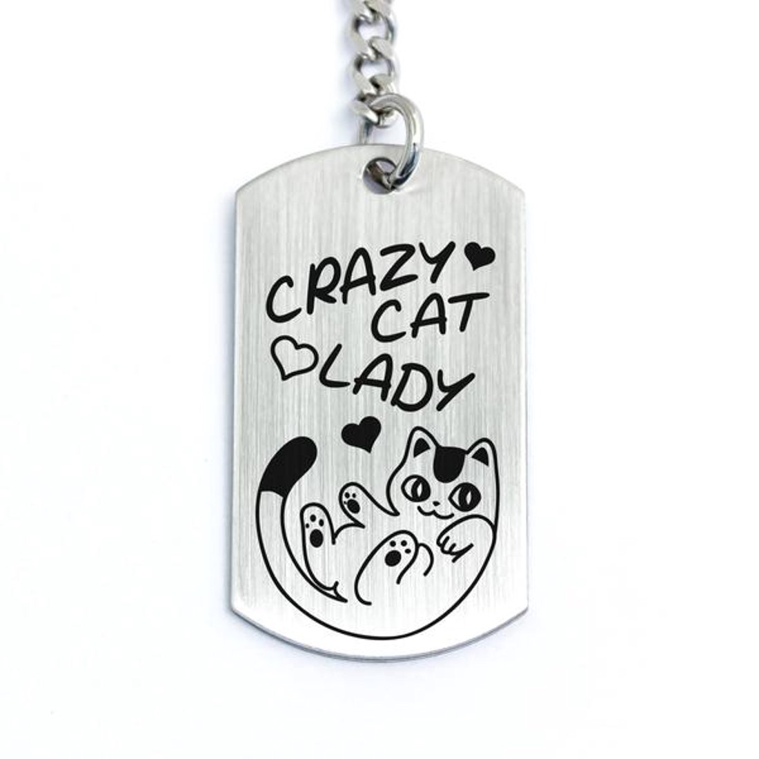 Crazy Cat Lady cicás gravírozott acél kulcstartó - táska & tok - kulcstartó & táskadísz - kulcstartó - Meska.hu