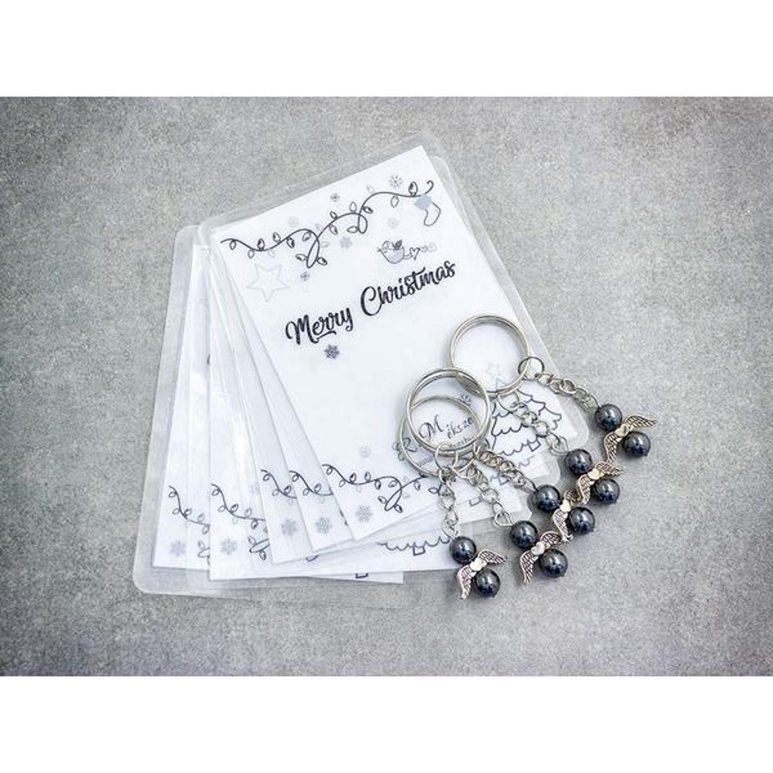 Merry Christmas kulcstartó hematittal 5dbos csomag -  - Meska.hu