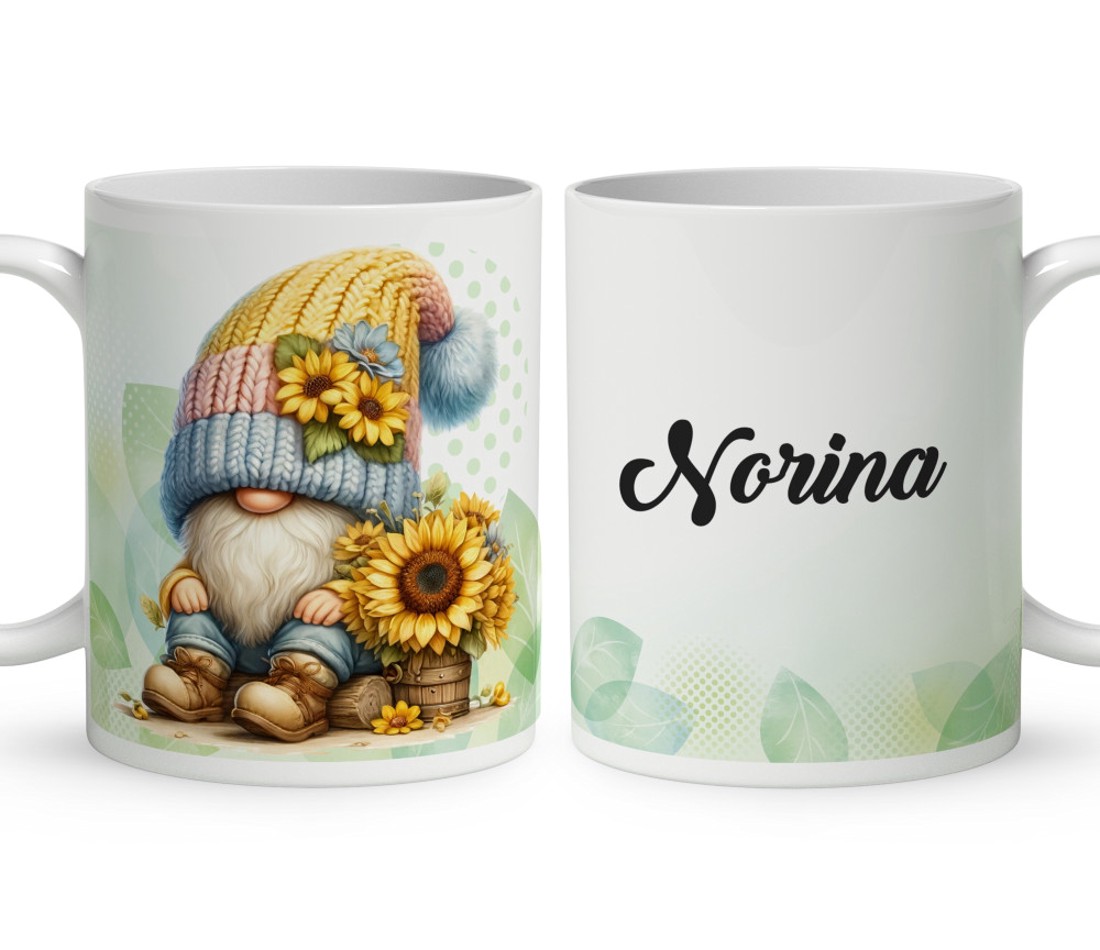 Névvel kérhető - Kedves kis napraforgós manó mintás bögre - otthon & életmód - konyhafelszerelés, tálalás - tálalás - bögre & csésze - Meska.hu