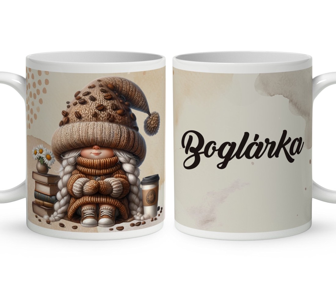 Névvel kérhető - Könyvmoly kávés manó lány mintás bögre - otthon & életmód - konyhafelszerelés, tálalás - tálalás - bögre & csésze - Meska.hu