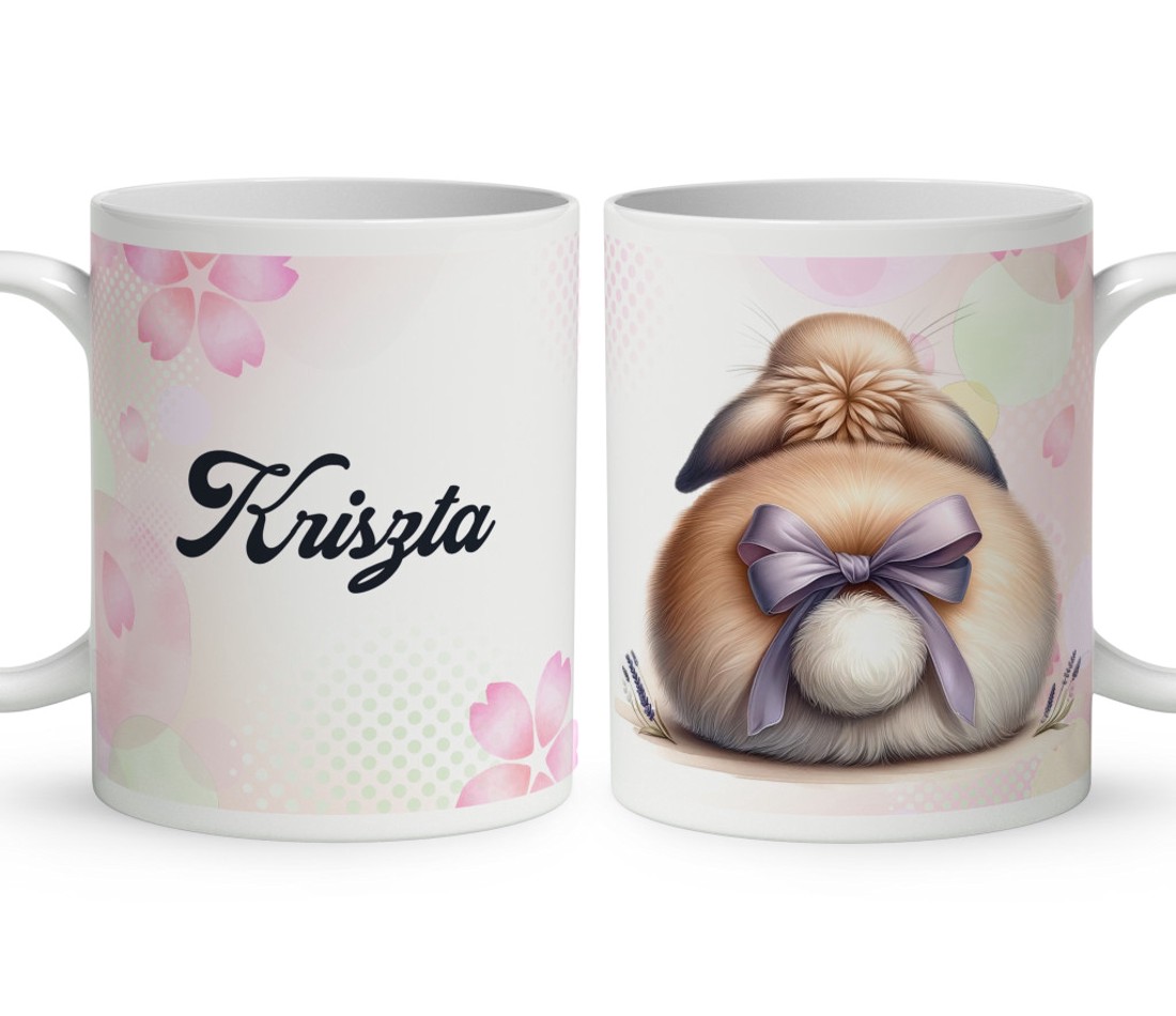 Névvel kérhető - Nyuszi popsi lila masnival mintás bögre - otthon & életmód - konyhafelszerelés, tálalás - tálalás - bögre & csésze - Meska.hu