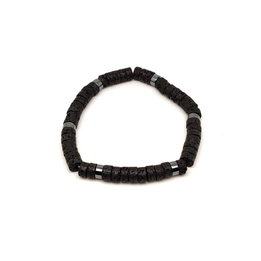 Bazalt ásvány karkötő hematit korong köztessel 67 mm - ékszer - karkötő - ásványkarkötő - Meska.hu