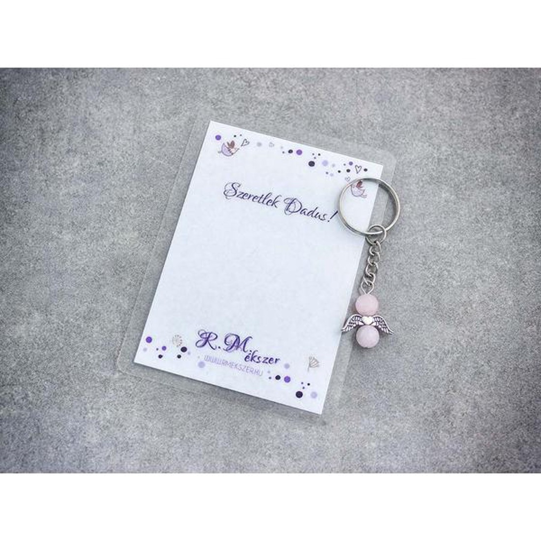 Szeretlek Dadus kulcstartó rózsakvarccal - táska & tok - kulcstartó & táskadísz - kulcstartó - Meska.hu