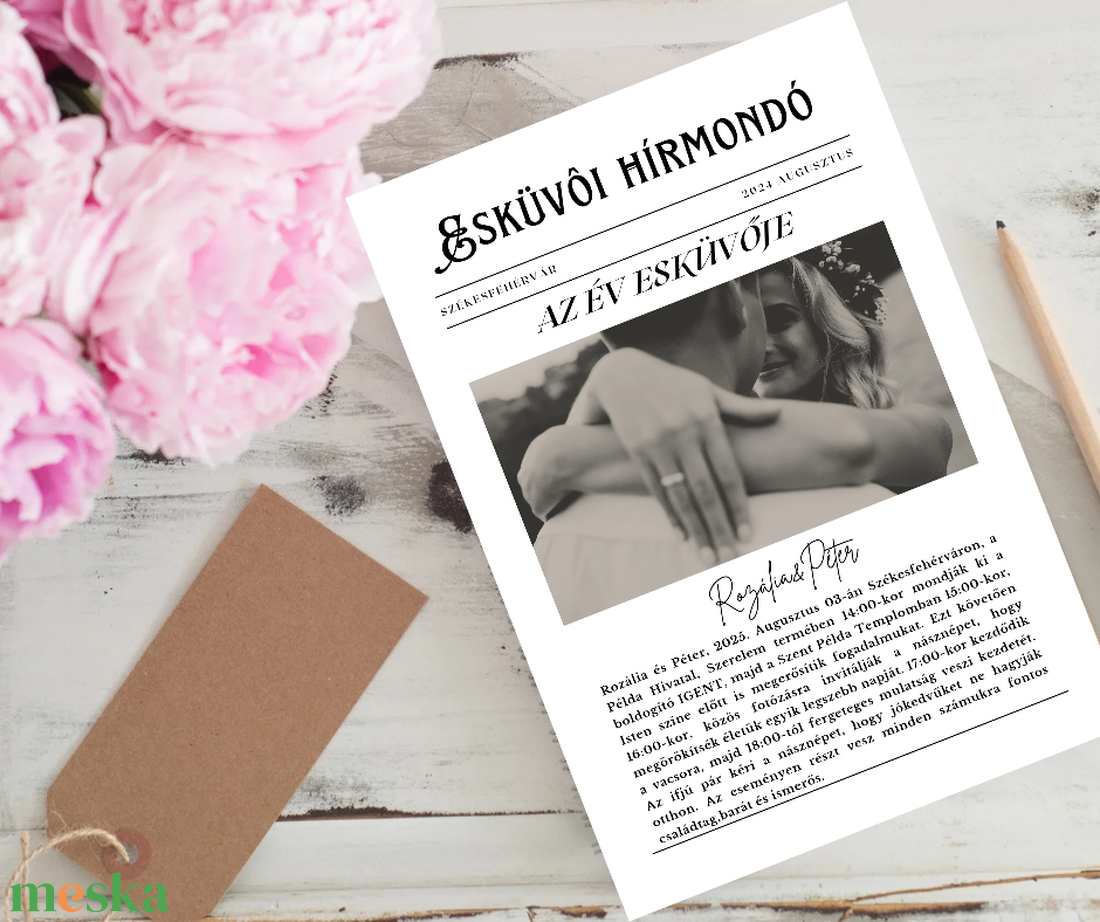 Egyedi személyre szabott esküvői újság, hírlap, meghívó, menü - esküvő - meghívó & kártya - meghívó - Meska.hu