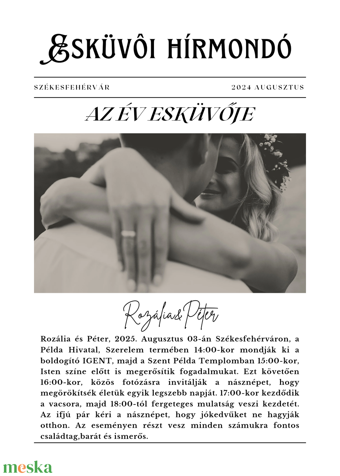 Egyedi személyre szabott esküvői újság, hírlap, meghívó, menü - esküvő - meghívó & kártya - meghívó - Meska.hu