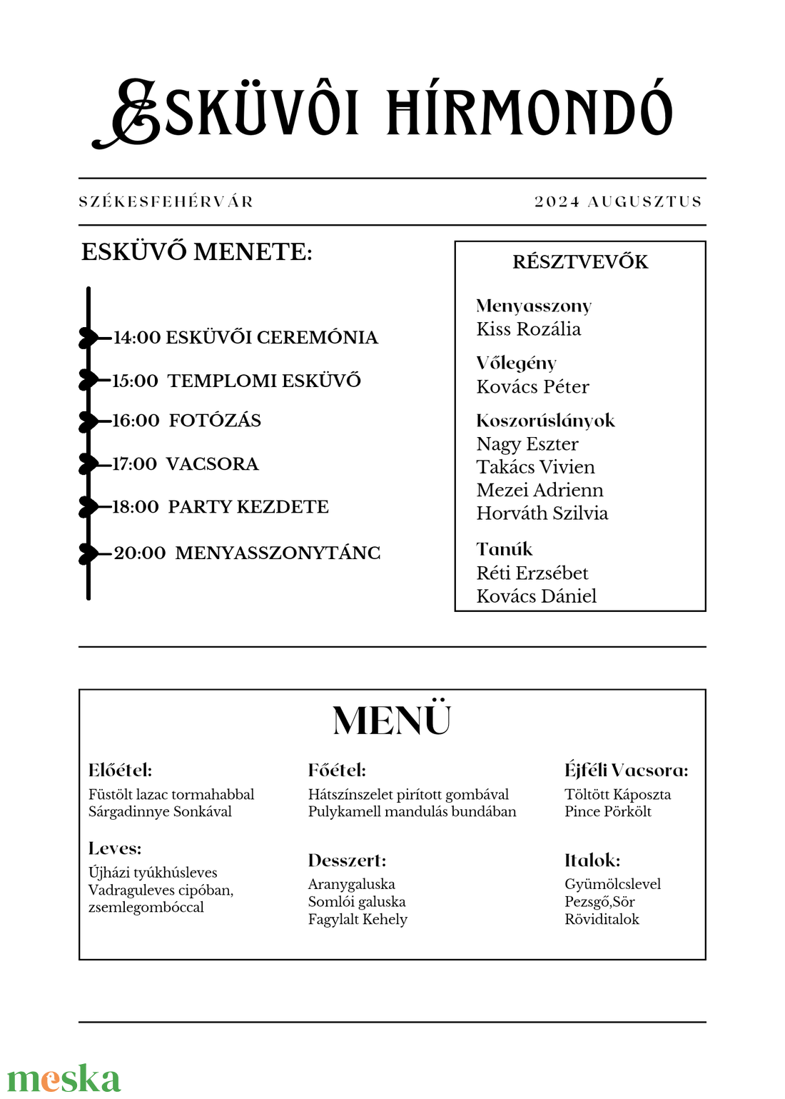 Egyedi személyre szabott esküvői újság, hírlap, meghívó, menü - esküvő - meghívó & kártya - meghívó - Meska.hu