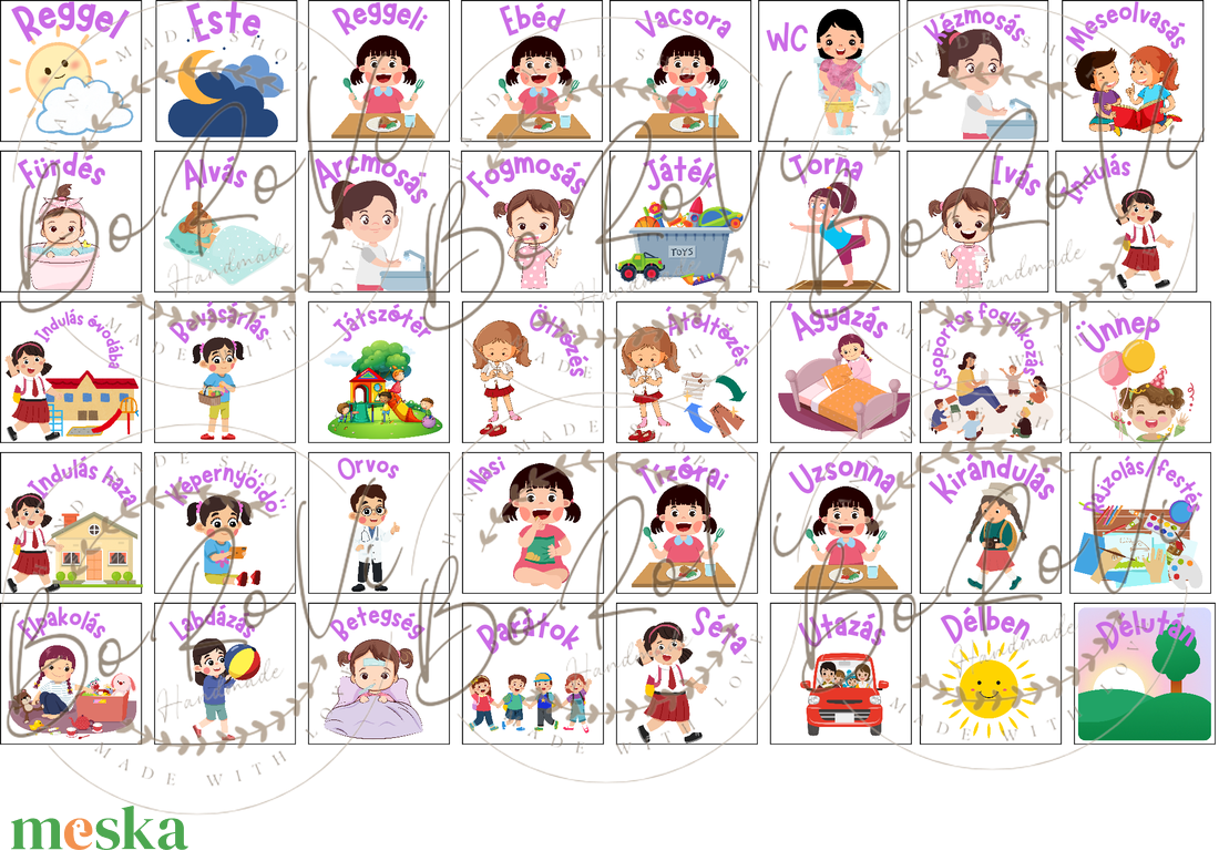 Névre szóló képes napirend/napi rutin/vizuális napirend - otthon & életmód - dekoráció - fali és függő dekoráció - falinaptár & öröknaptár - Meska.hu