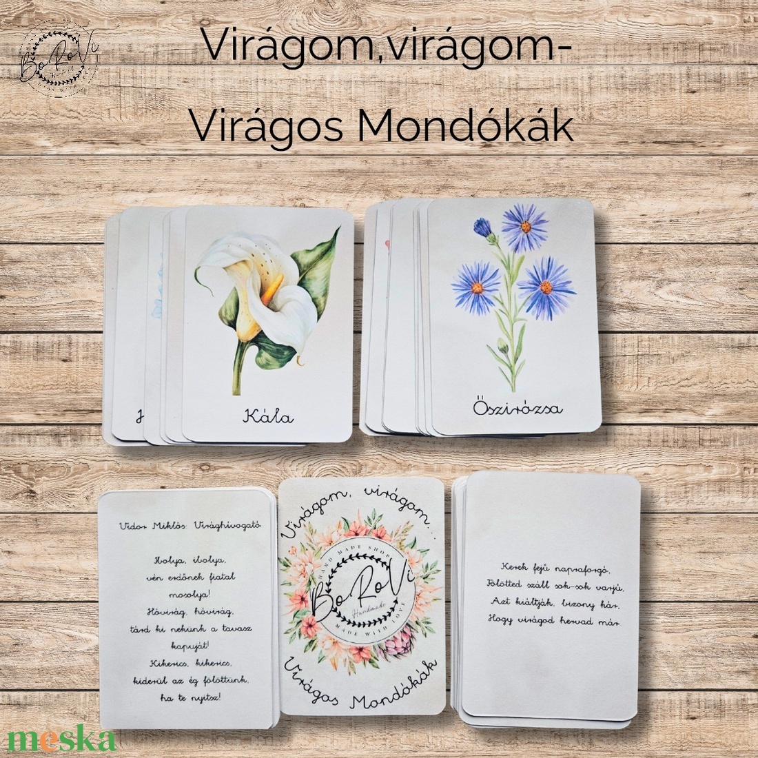 Virágom, virágom-Virágos Mondókák kártyacsomag - játék & sport - készségfejlesztő és logikai játék - oktató játékok - Meska.hu