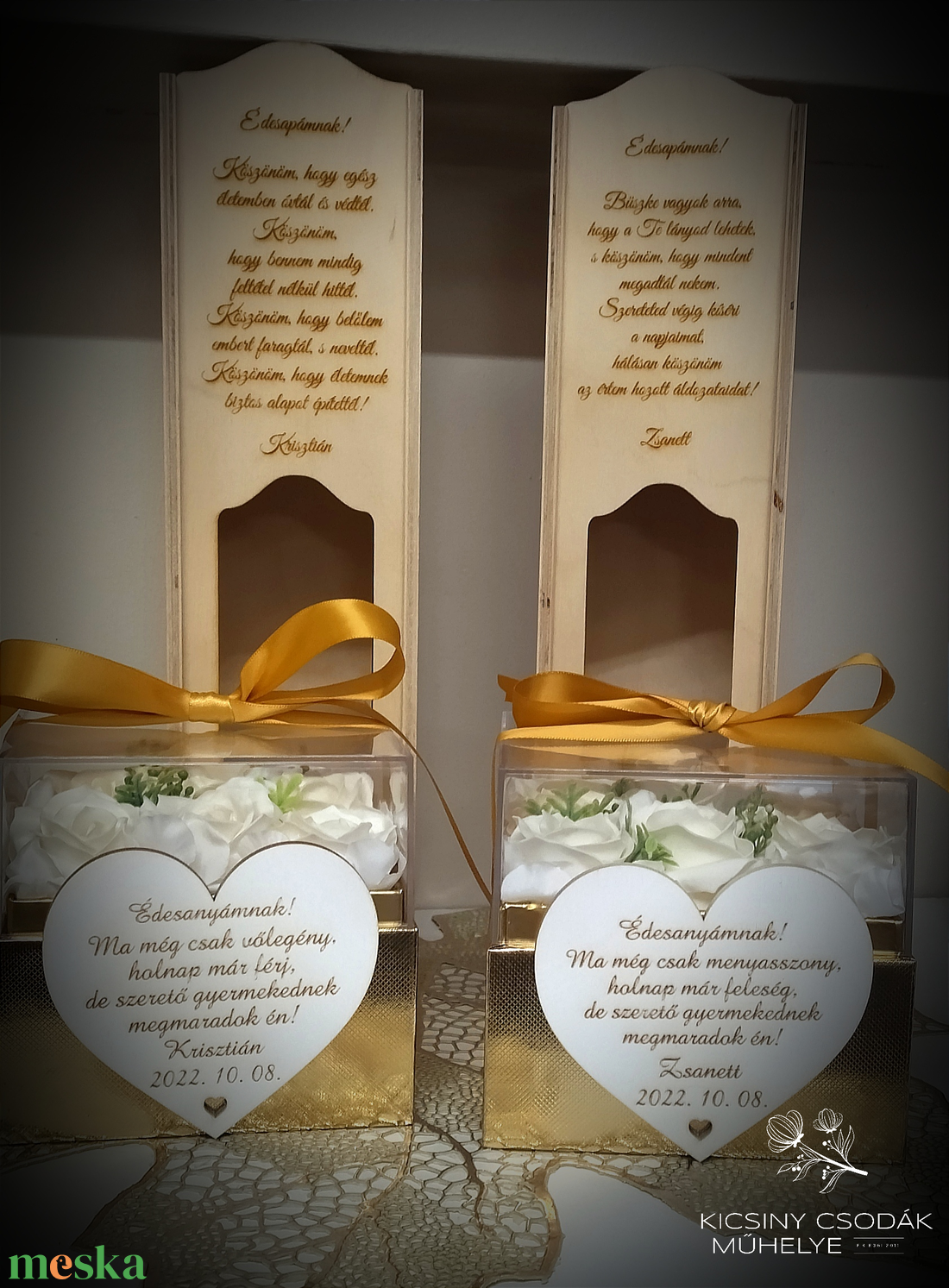 Személyre szóló virágbox és bortartó köszöntő ajándék - esküvő - emlék & ajándék - szülőköszöntő ajándék - Meska.hu