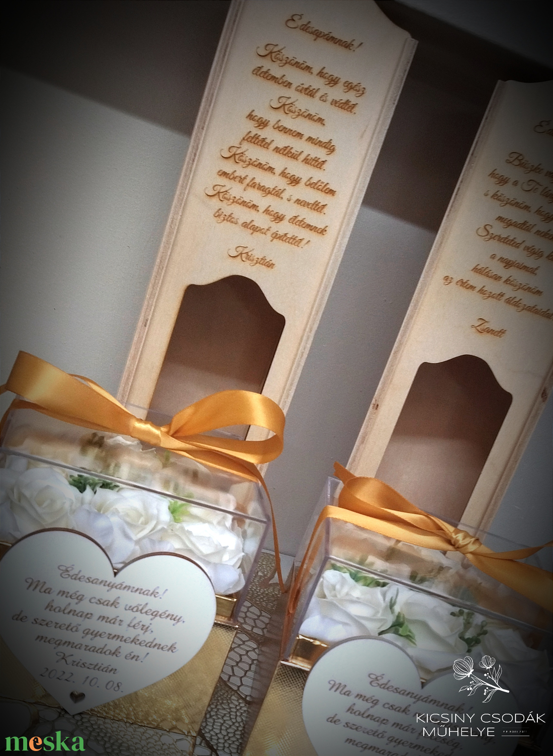 Személyre szóló virágbox és bortartó köszöntő ajándék - esküvő - emlék & ajándék - szülőköszöntő ajándék - Meska.hu