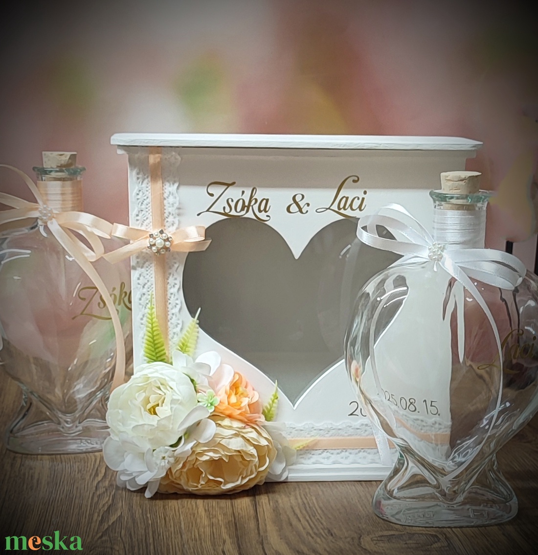Esküvői homokceremónia emlékdoboz � szív ablakos, névre szóló � rusztikus esküvői dekor, szertartás kellék, örök emlék - esküvő - emlék & ajándék - nászajándék - ceremónia szett - Meska.hu