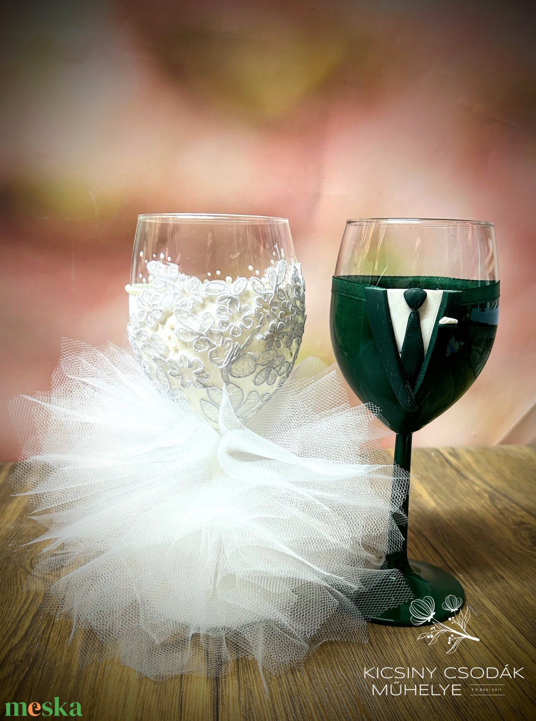 Esküvői boros pohár pár - esküvő - emlék & ajándék - nászajándék - esküvői pohár, pohárszett - Meska.hu