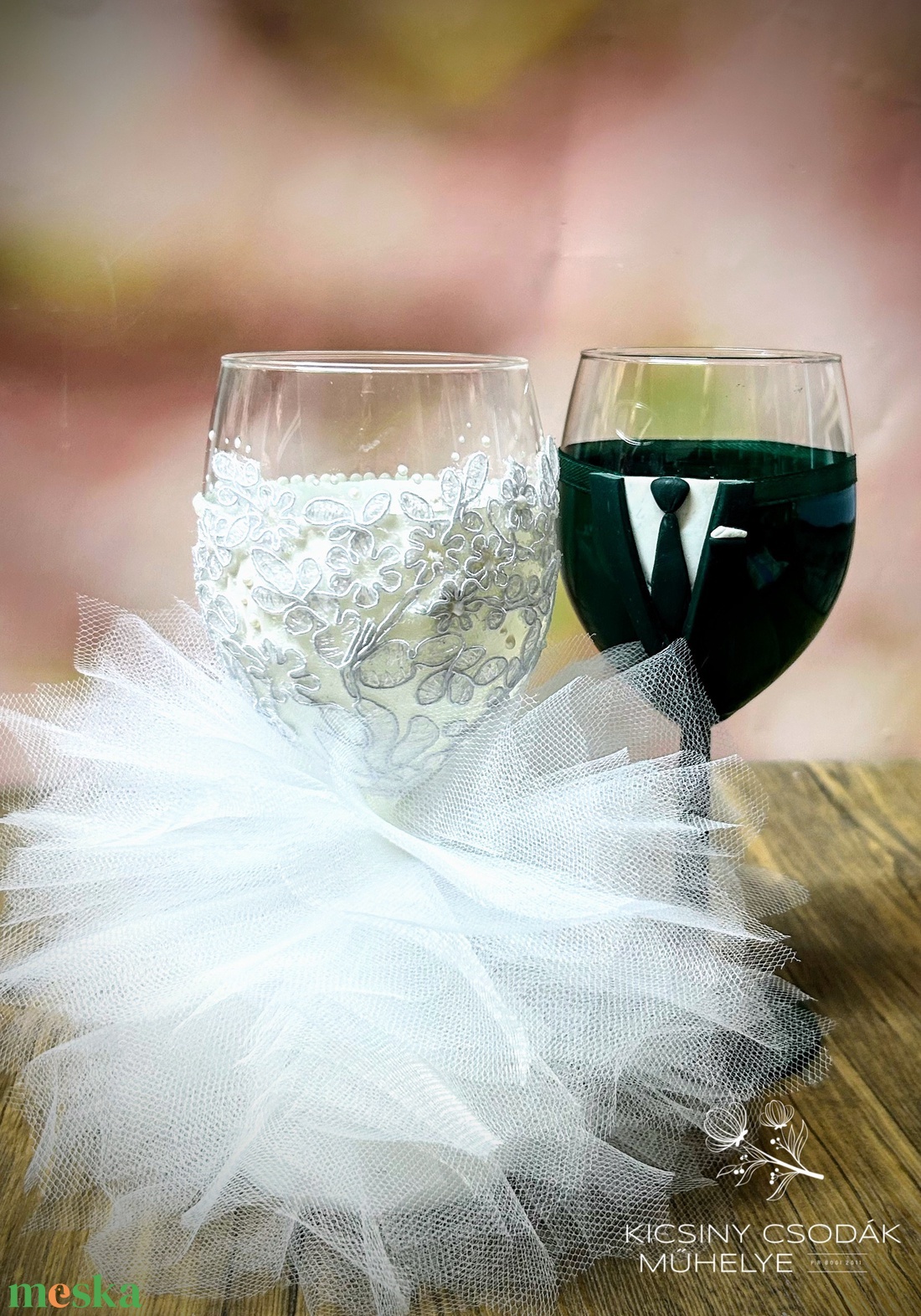 Esküvői boros pohár pár - esküvő - emlék & ajándék - nászajándék - esküvői pohár, pohárszett - Meska.hu
