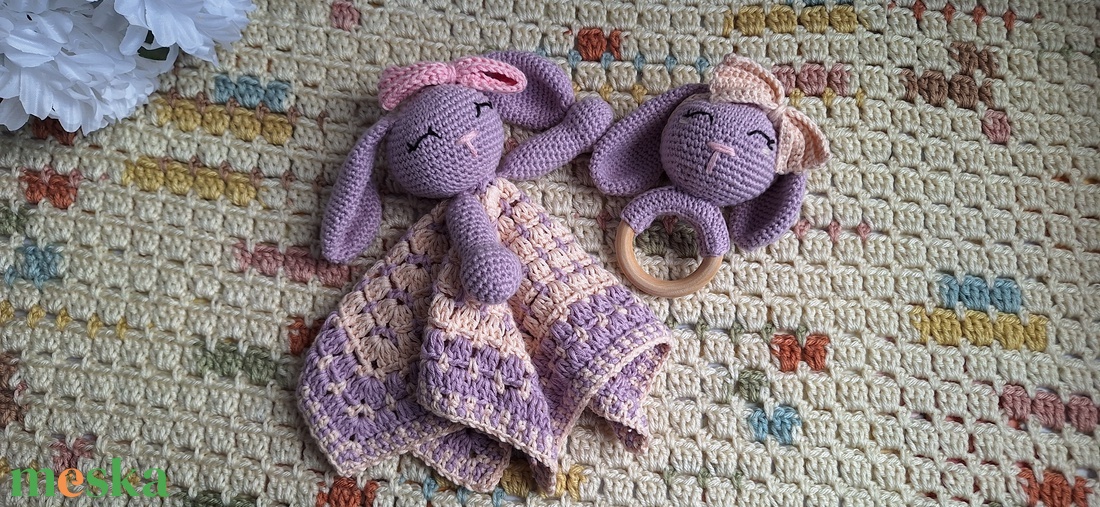 Lila nyuszi szundikendő és rágókával - baba - mama - baba játékok - szundikendő, alvóka - Meska.hu