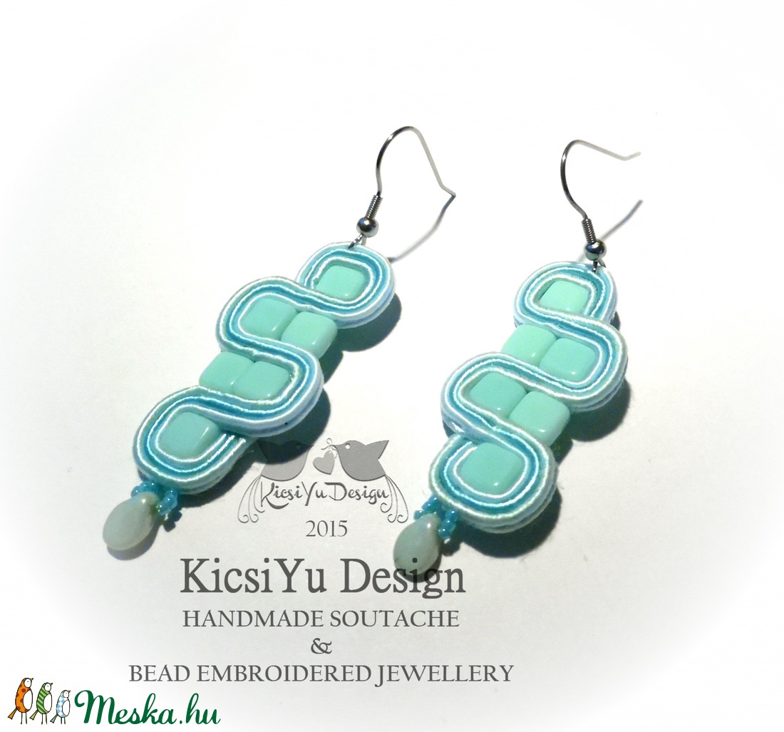 Menta kocka türkizes sujtás fülbevaló -  - Meska.hu