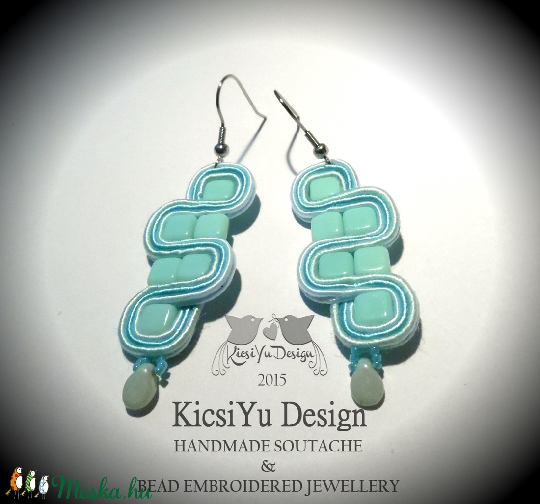 Menta kocka türkizes sujtás fülbevaló -  - Meska.hu
