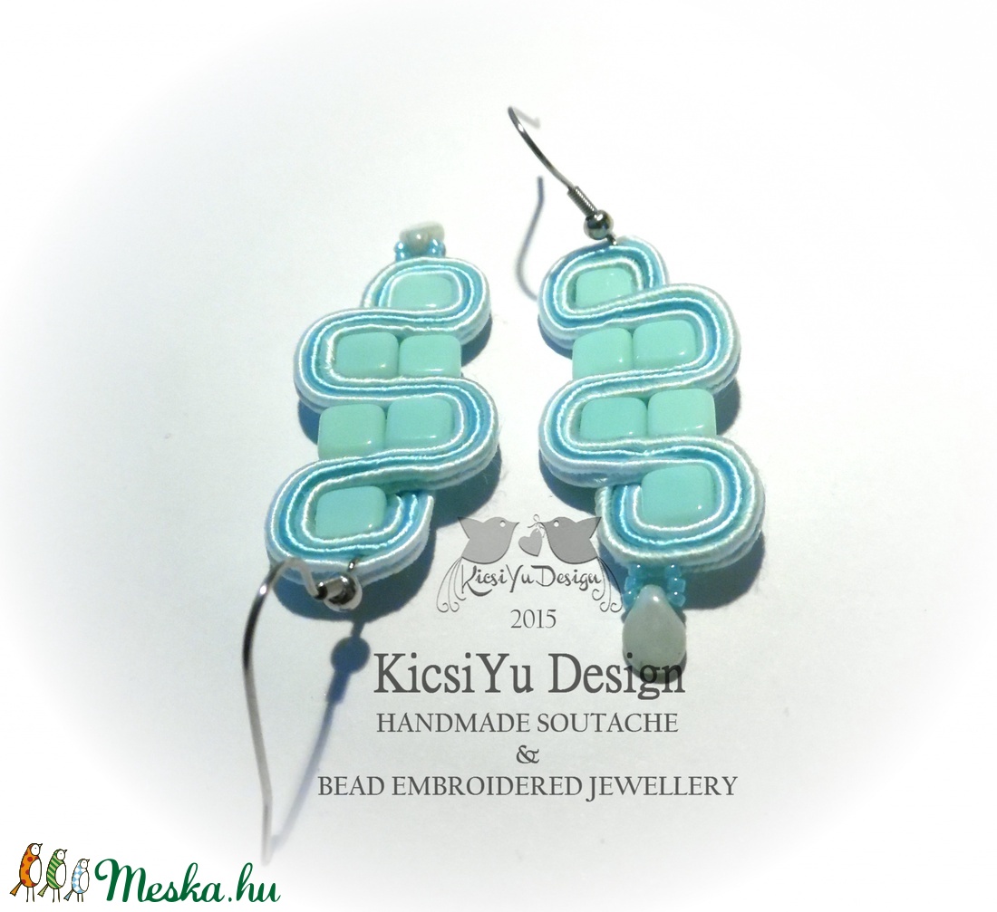 Menta kocka türkizes sujtás fülbevaló -  - Meska.hu