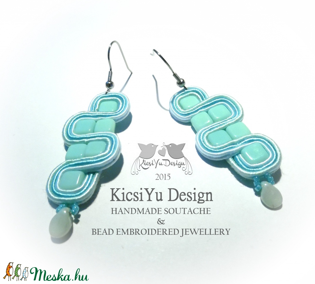 Menta kocka türkizes sujtás fülbevaló -  - Meska.hu