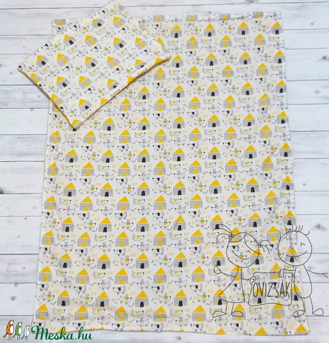 Sárga kutya mintás nyári babaágynemű darázsszövettel - takaró és lapos kispárna szett -  - Meska.hu
