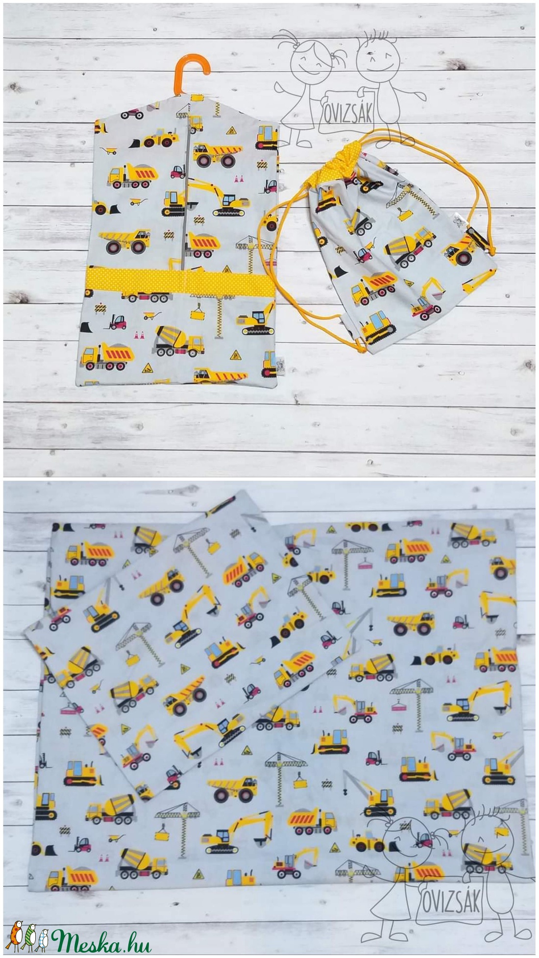 Munkagépes ovis vagy kisgyermek ágyneműhuzat szett + ovizsák tornazsák szett - játék & sport - ovis felszerelés - ovis szett - Meska.hu
