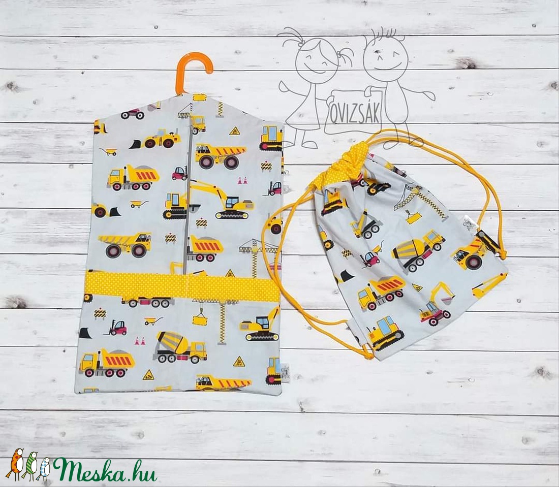 Munkagépes ovis vagy kisgyermek ágyneműhuzat szett + ovizsák tornazsák szett - játék & sport - ovis felszerelés - ovis szett - Meska.hu