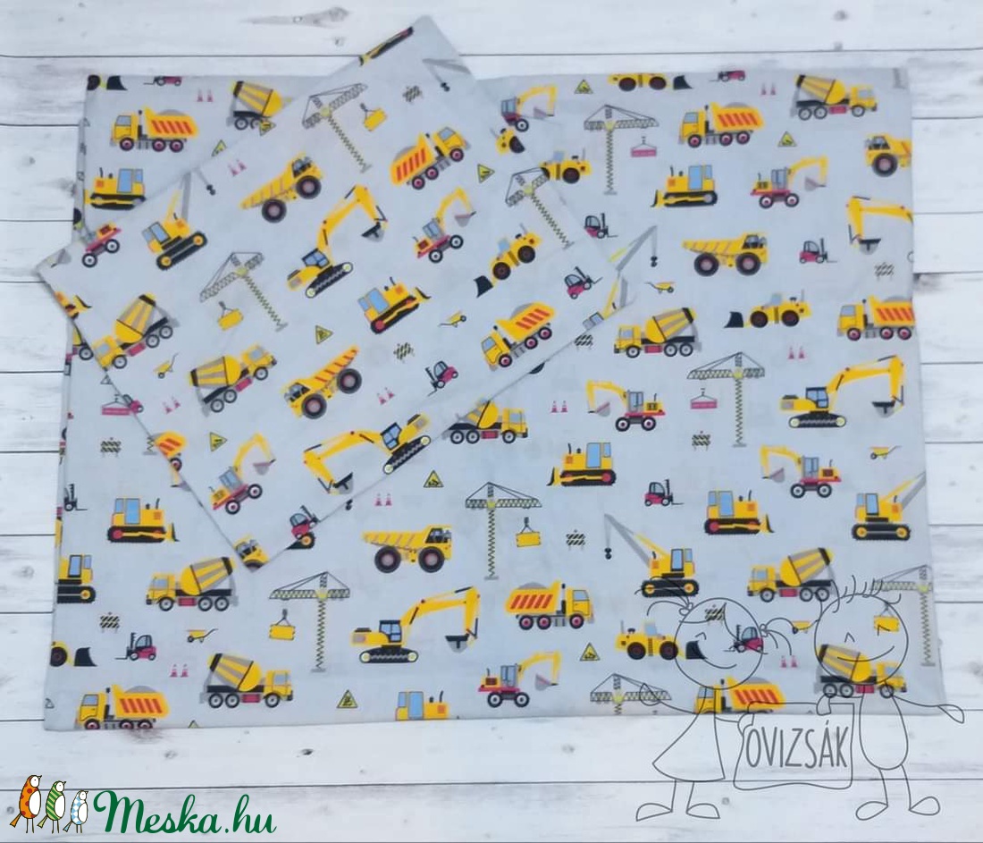 Munkagépes ovis vagy kisgyermek ágyneműhuzat szett + ovizsák tornazsák szett - játék & sport - ovis felszerelés - ovis szett - Meska.hu