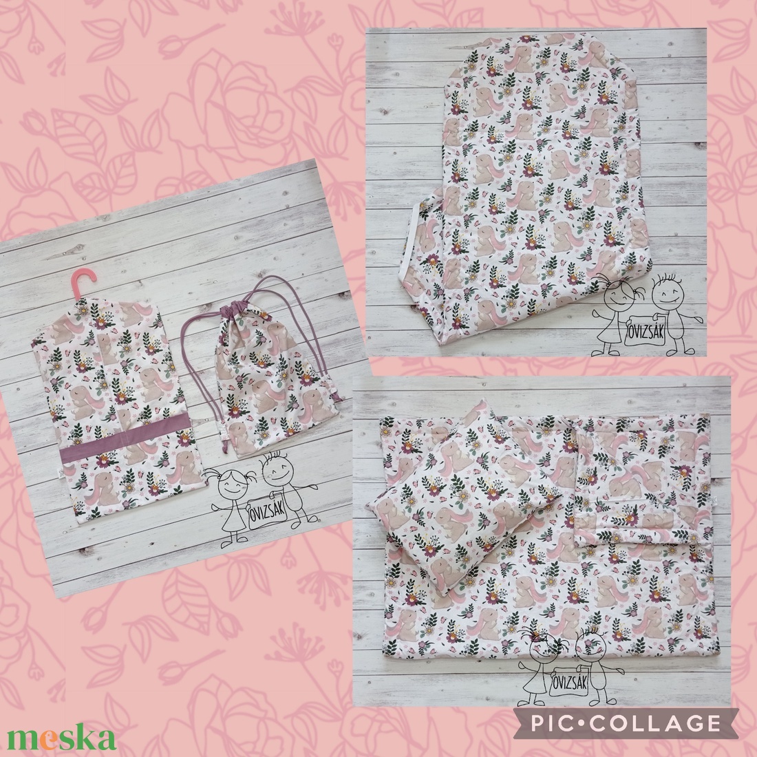 Nyuszi mintás ovis vagy kisgyermek ágynemű + ovizsák tornazsák szett + derékalj - játék & sport - ovis felszerelés - ovis szett - Meska.hu