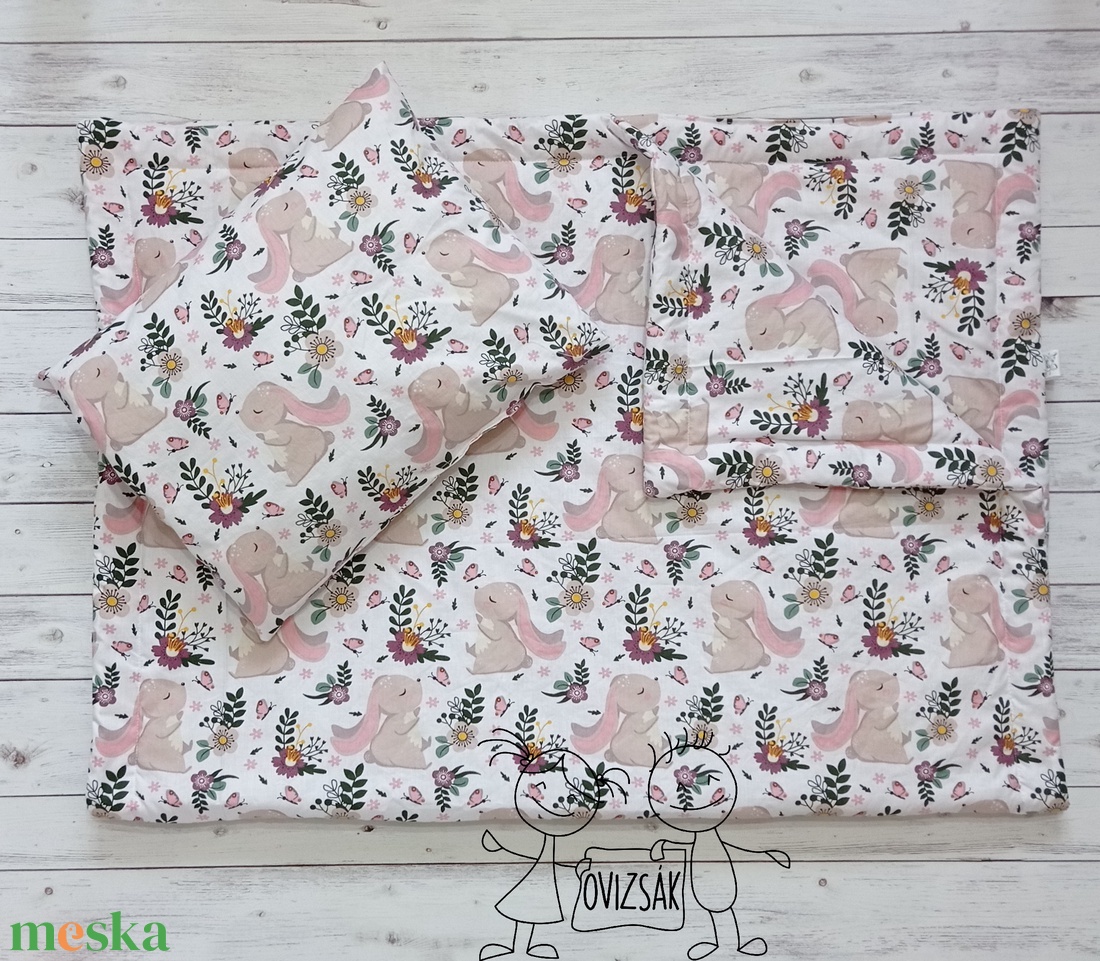 Nyuszi mintás ovis vagy kisgyermek ágynemű + ovizsák tornazsák szett + derékalj - játék & sport - ovis felszerelés - ovis szett - Meska.hu