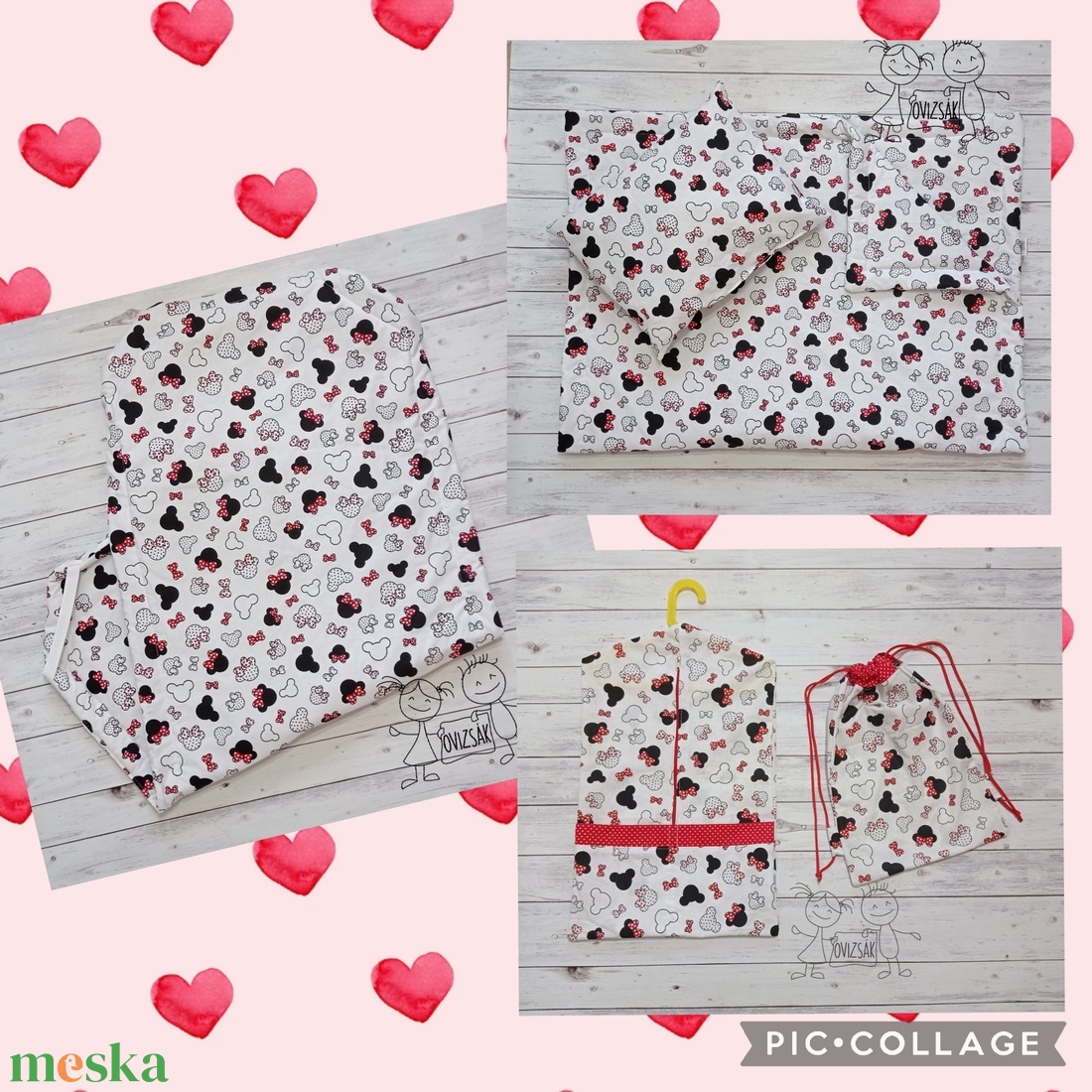 Minnie egér mintás ovis vagy kisgyermek ágynemű + ovizsák tornazsák szett + derékalj - játék & sport - ovis felszerelés - ovis szett - Meska.hu