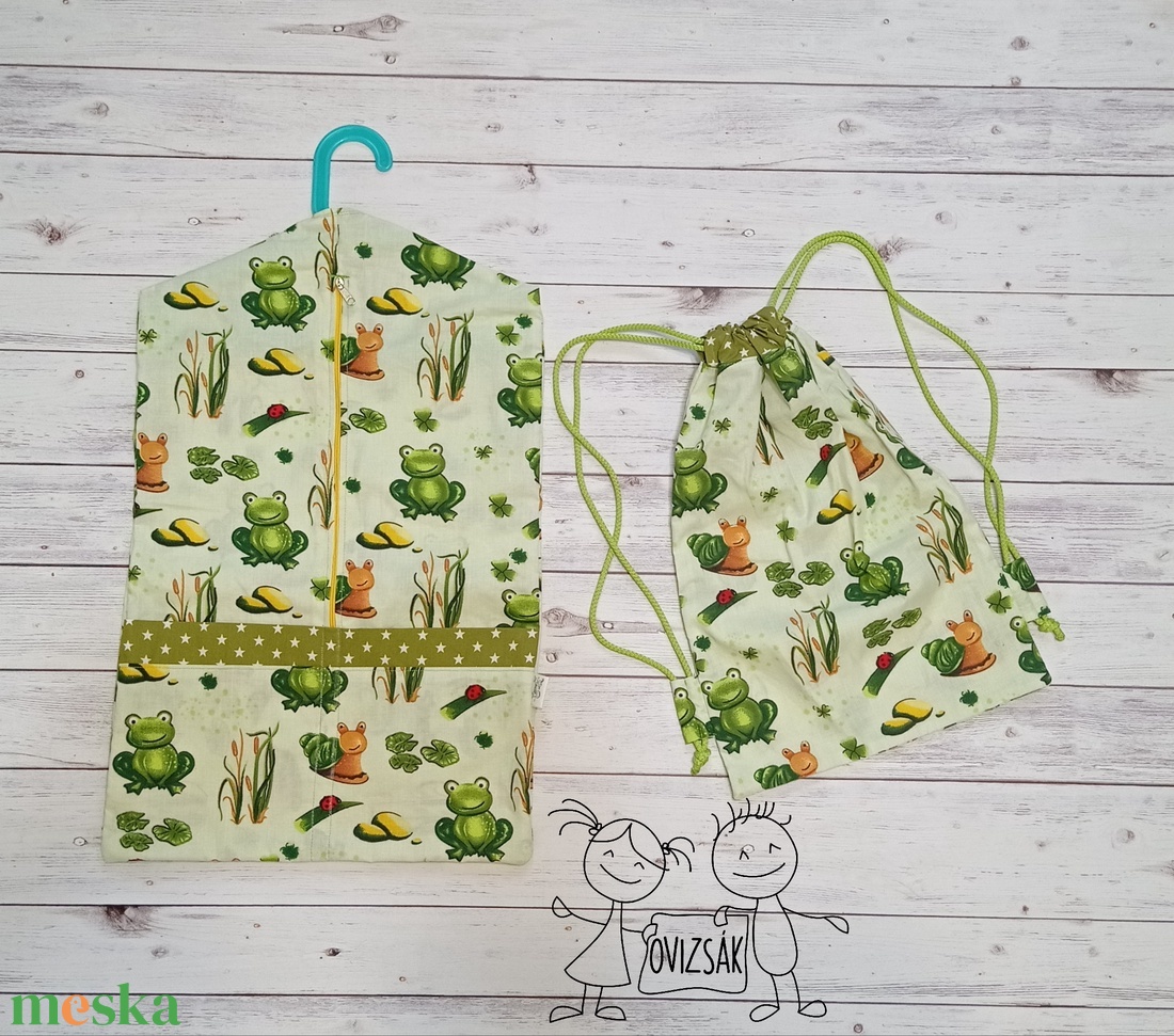 Békás csigás ovis vagy kisgyermek ágynemű szett + ovizsák tornazsák szett + derékalj  - játék & sport - ovis felszerelés - ovis szett - Meska.hu