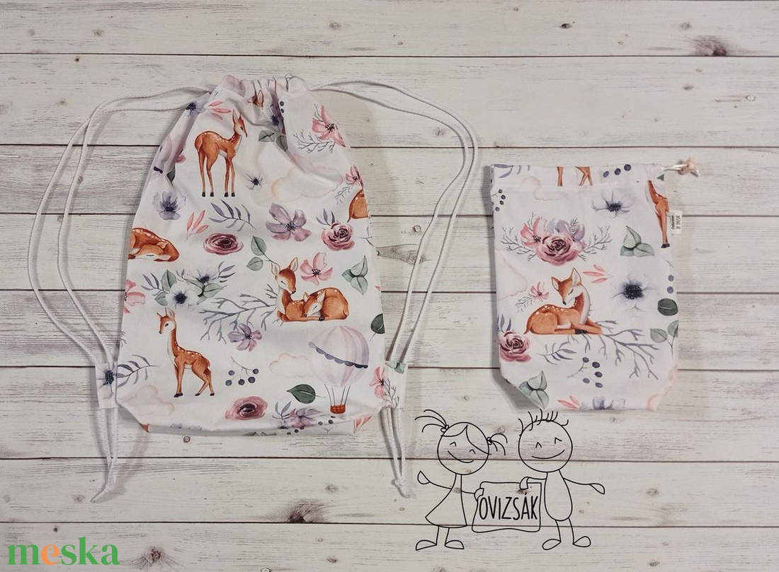 Tornazsák és tisztasági zsák - őzikés virágos minta - játék & sport - ovis felszerelés - egyéb ovis kiegészítő - Meska.hu