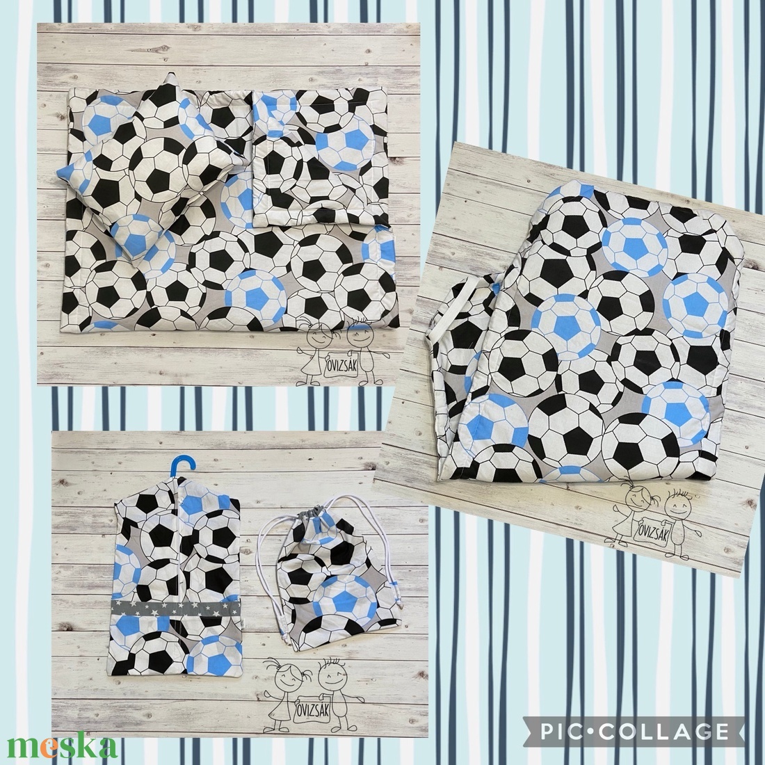 Foci mintás ovis vagy kisgyermek ágynemű szett + ovizsák tornazsák szett + derékalj  - játék & sport - ovis felszerelés - ovis szett - Meska.hu