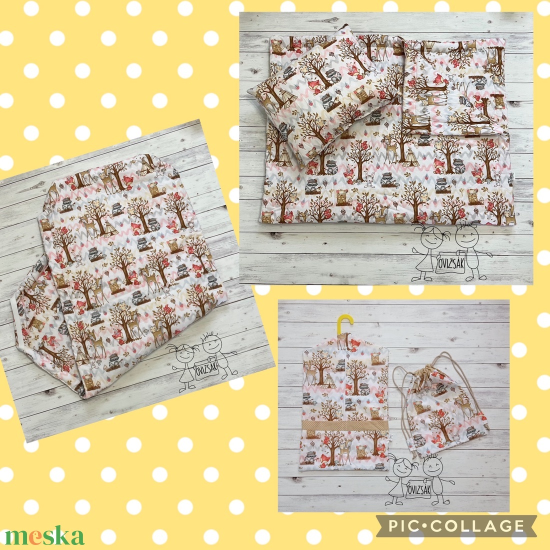 Erdei állatos ovis vagy kisgyermek ágynemű szett + ovizsák tornazsák szett + derékalj  - játék & sport - ovis felszerelés - ovis szett - Meska.hu