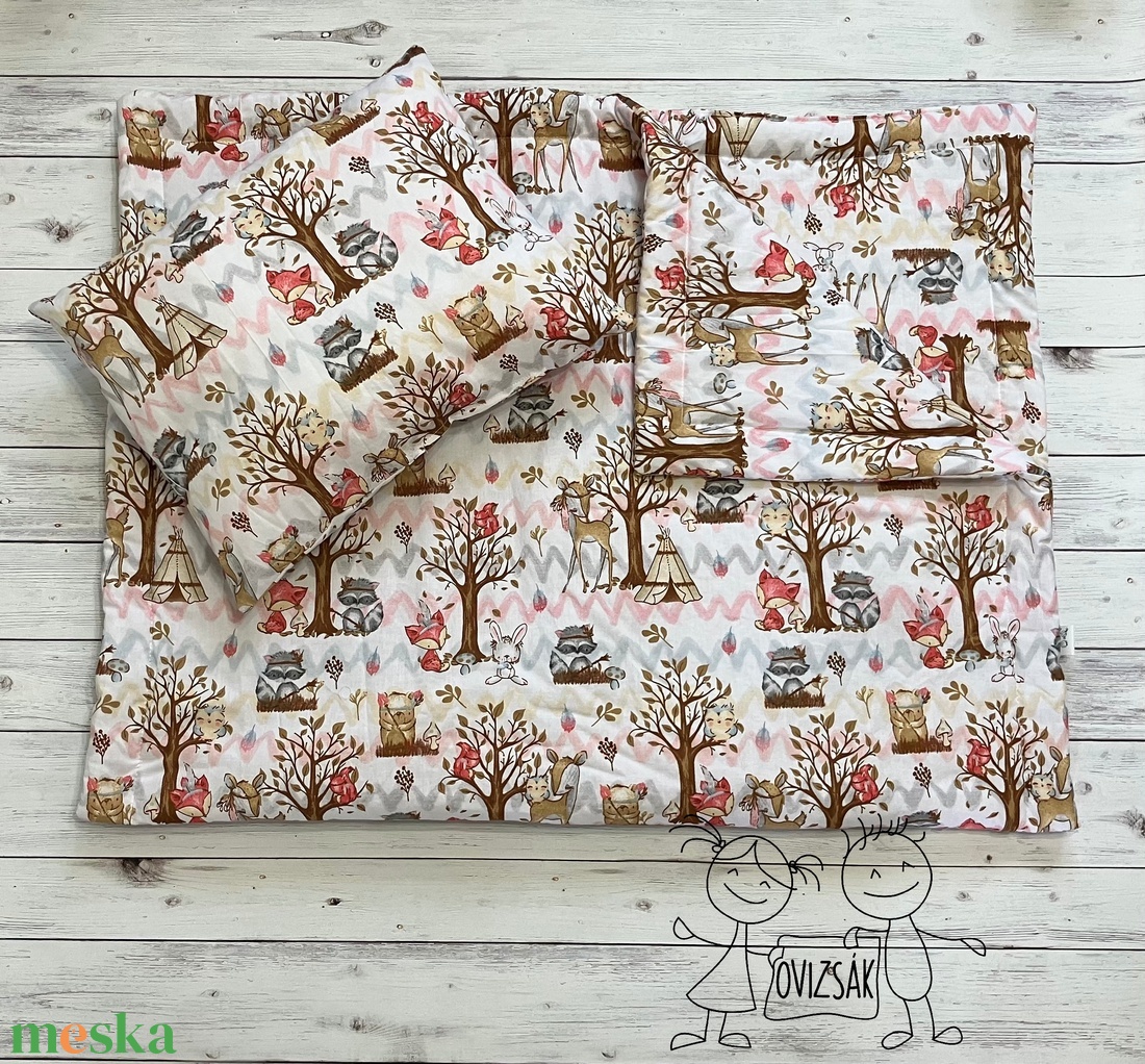 Erdei állatos ovis vagy kisgyermek ágynemű szett + ovizsák tornazsák szett + derékalj  - játék & sport - ovis felszerelés - ovis szett - Meska.hu