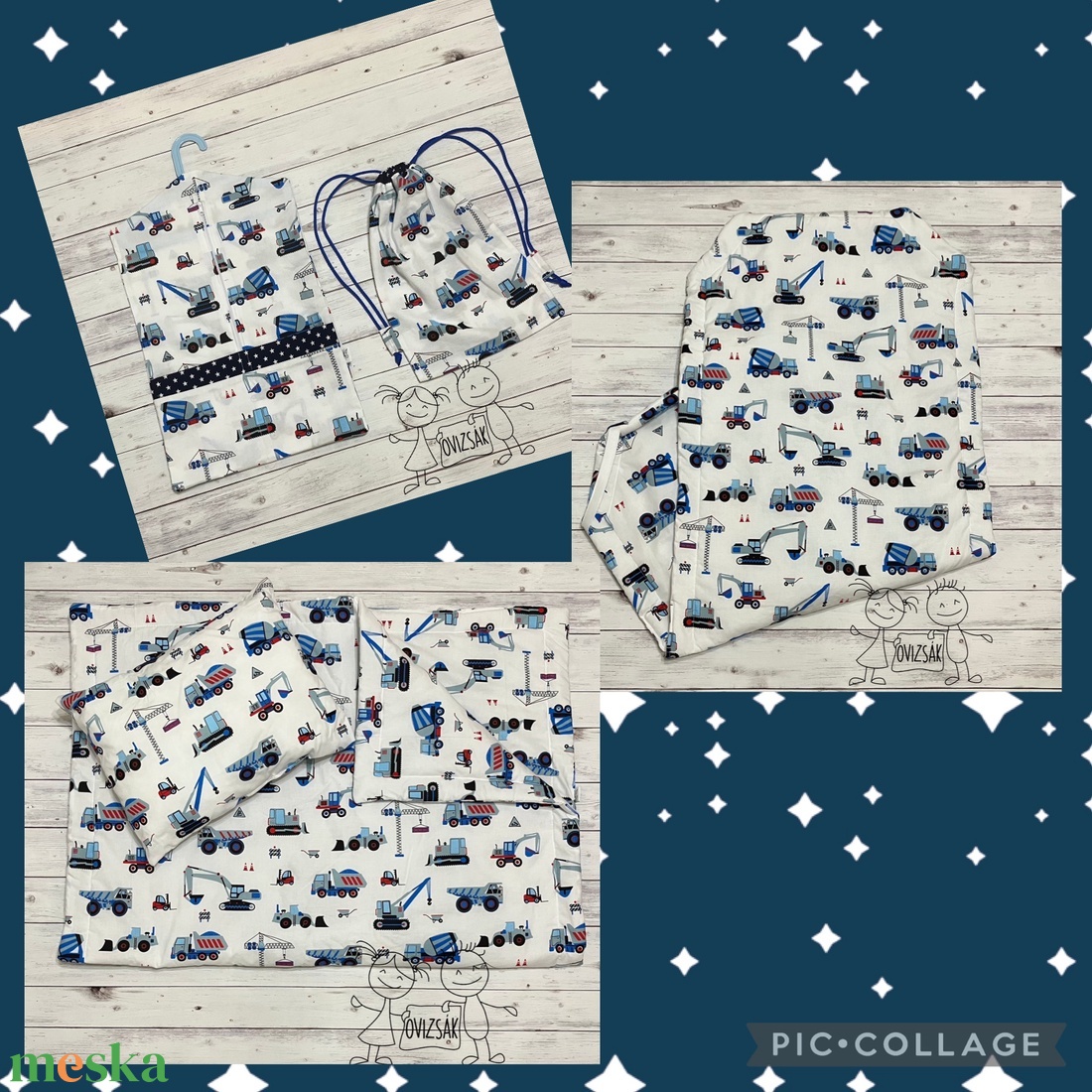 Munkagépes ovis vagy kisgyermek ágynemű + ovizsák tornazsák szett + derékalj - játék & sport - ovis felszerelés - ovis szett - Meska.hu