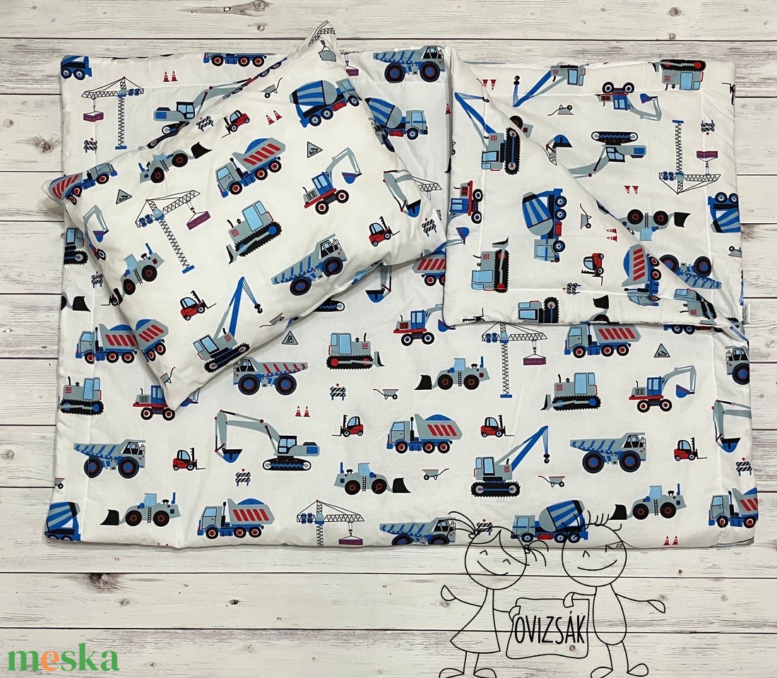 Munkagépes ovis vagy kisgyermek ágynemű + ovizsák tornazsák szett + derékalj - játék & sport - ovis felszerelés - ovis szett - Meska.hu