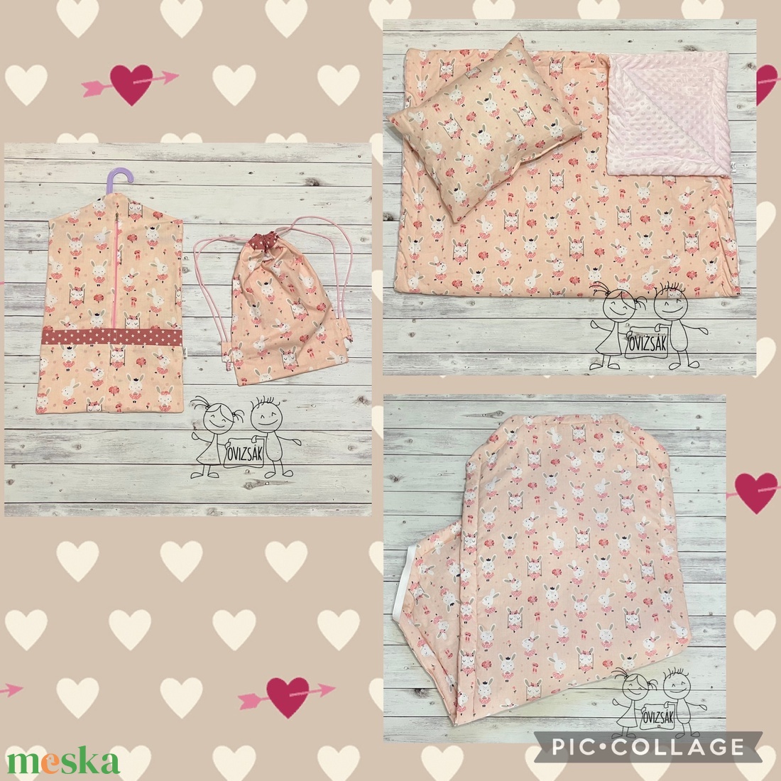 Nyuszi mintás ovis vagy kisgyermek ágynemű szett (minkys) + ovizsák tornazsák szett + derékalj - játék & sport - ovis felszerelés - ovis szett - Meska.hu