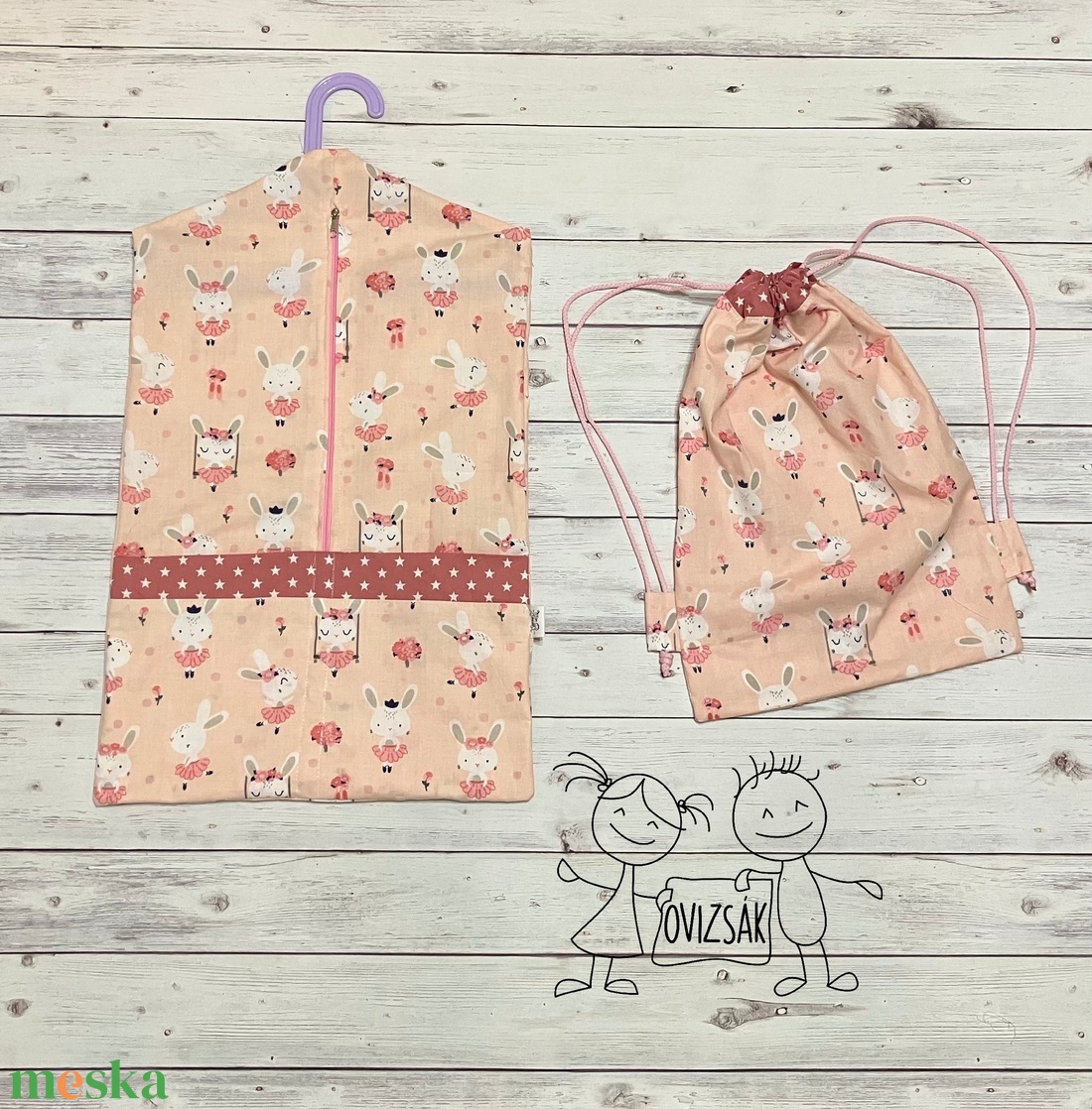 Nyuszi mintás ovis vagy kisgyermek ágynemű szett (minkys) + ovizsák tornazsák szett + derékalj - játék & sport - ovis felszerelés - ovis szett - Meska.hu