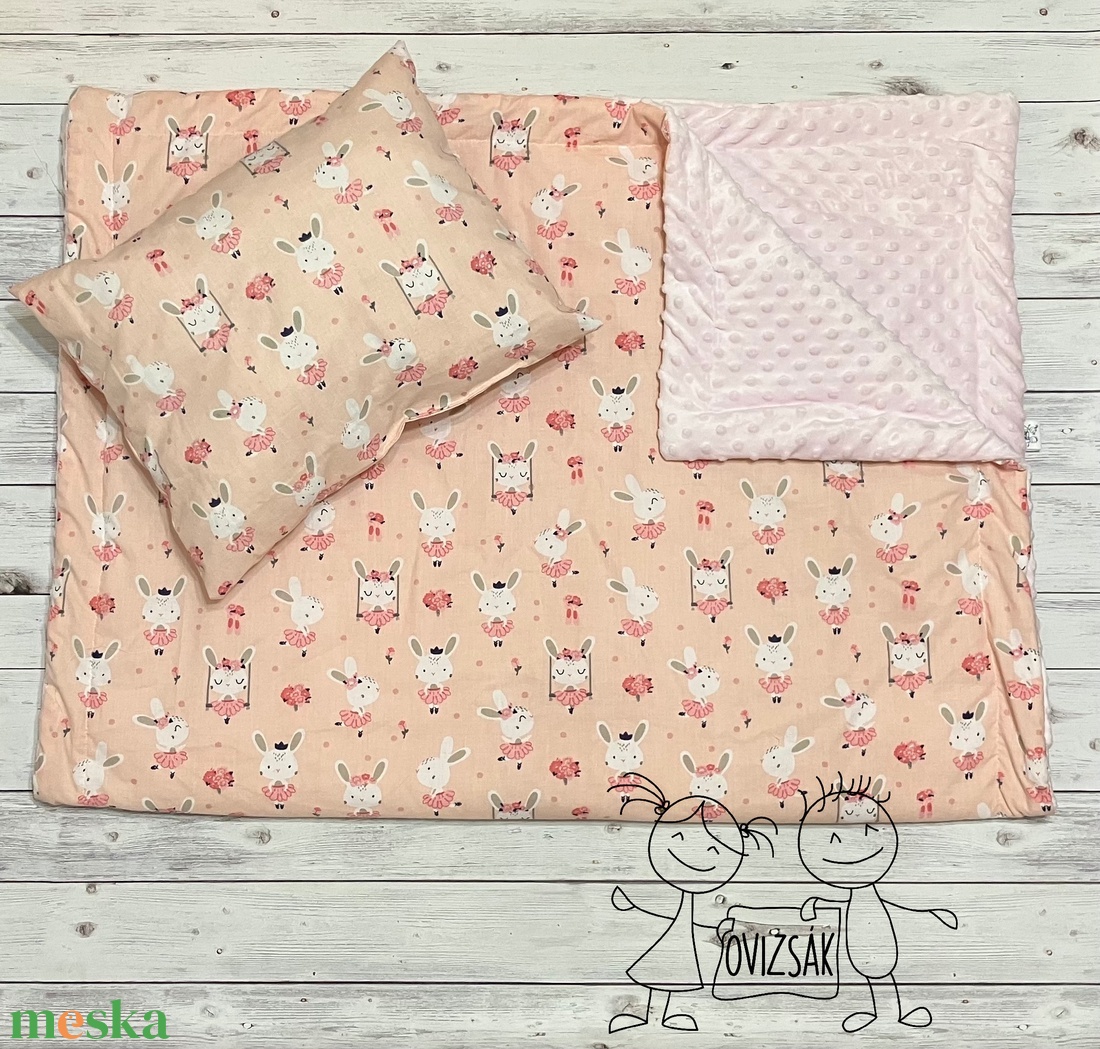 Nyuszi mintás ovis vagy kisgyermek ágynemű szett (minkys) + ovizsák tornazsák szett + derékalj - játék & sport - ovis felszerelés - ovis szett - Meska.hu