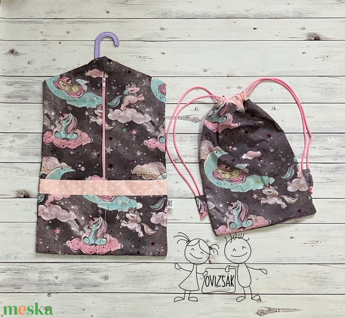 Unikornis mintás ovizsák és tornazsák szett - szürke - játék & sport - ovis felszerelés - ovis szett - Meska.hu