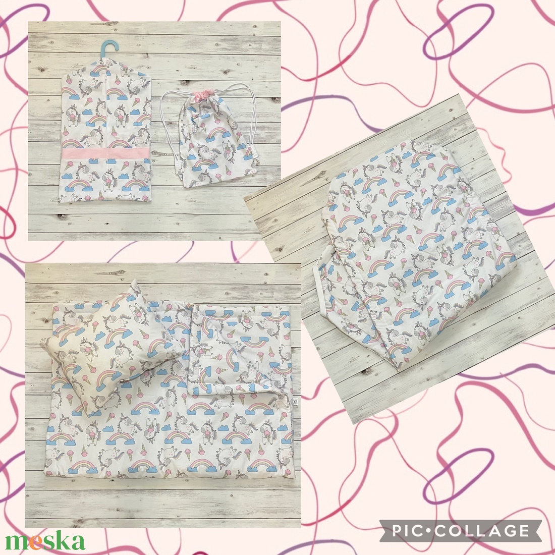 Unikornis és fagyi mintás ovis vagy kisgyermek ágynemű + ovizsák tornazsák szett + derékalj - játék & sport - ovis felszerelés - ovis szett - Meska.hu