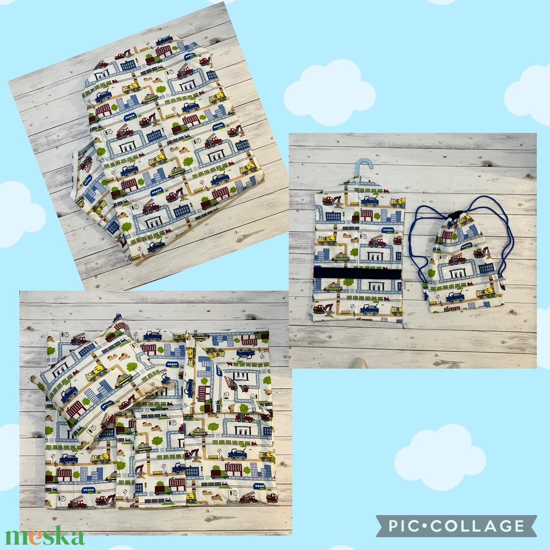 Autós városos ovis vagy kisgyermek ágynemű szett + ovizsák tornazsák szett + derékalj  - játék & sport - ovis felszerelés - ovis szett - Meska.hu