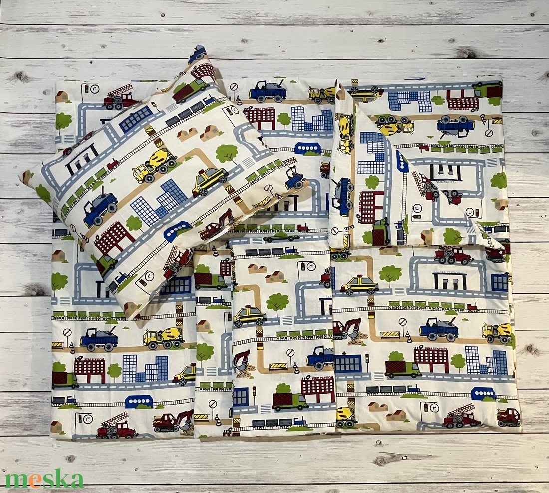 Autós városos ovis vagy kisgyermek ágynemű szett + ovizsák tornazsák szett + derékalj  - játék & sport - ovis felszerelés - ovis szett - Meska.hu