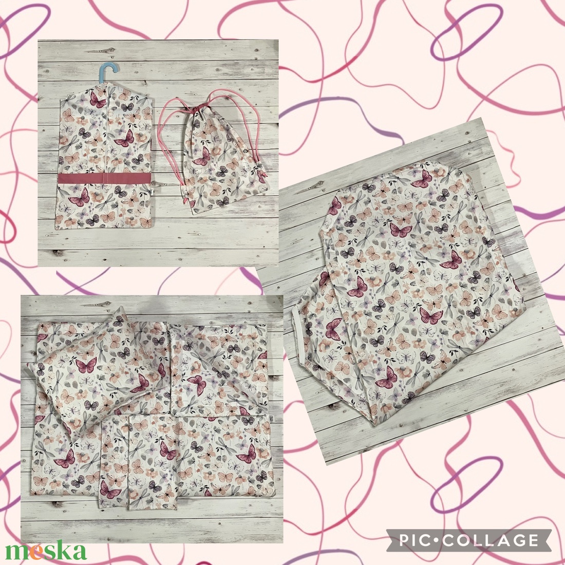 Pillangós ovis vagy kisgyermek ágynemű szett + ovizsák tornazsák szett + derékalj  - játék & sport - ovis felszerelés - ovis szett - Meska.hu