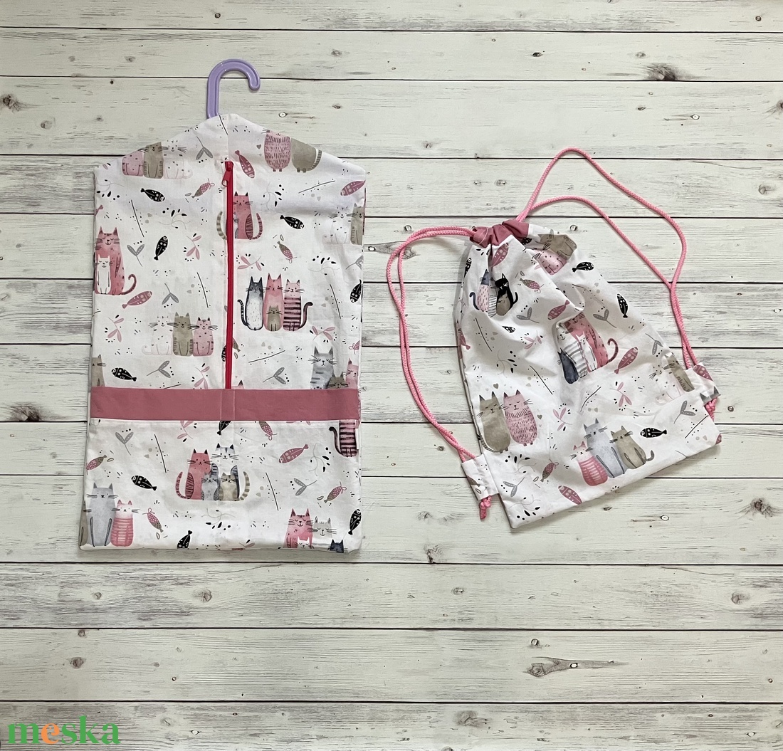 Rózsaszín cicás ovizsák és tornazsák szett - játék & sport - ovis felszerelés - ovis szett - Meska.hu